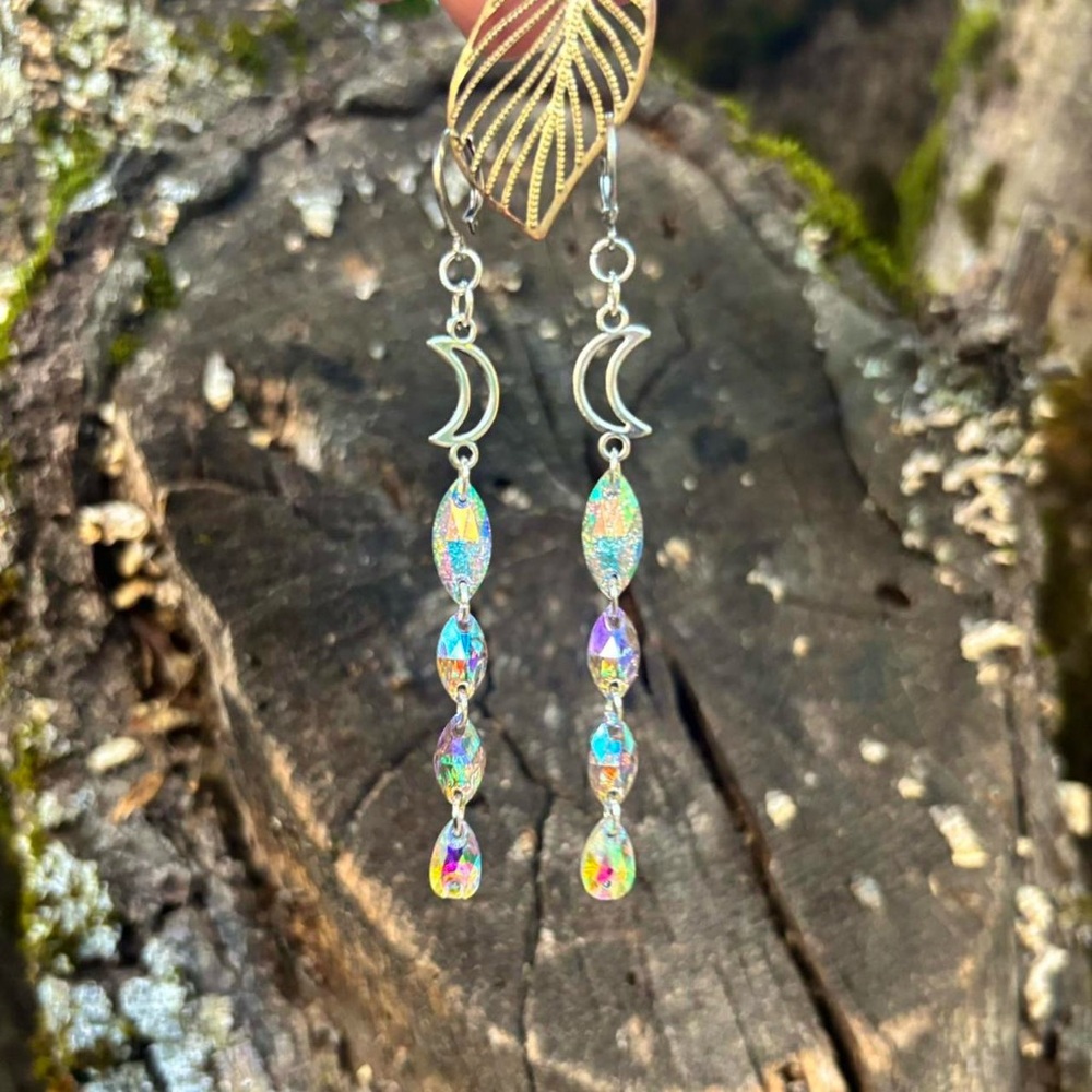 Silver Crescent Moon Dangle Earrings